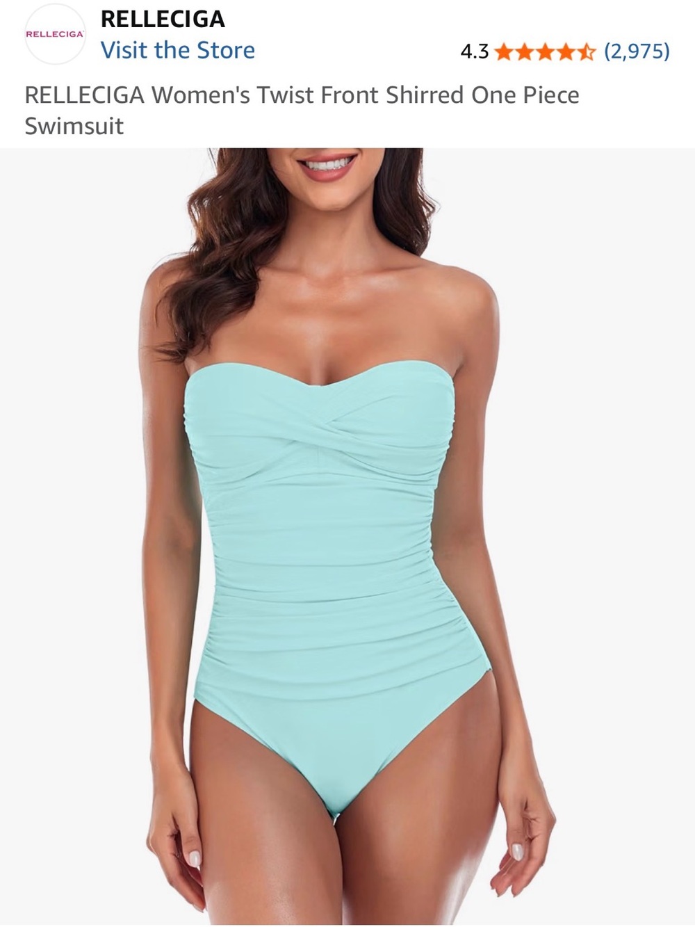 RELLECIGA Twist-Front One-Piece Swimsuit in eggshell BLUE, medium, new with tags